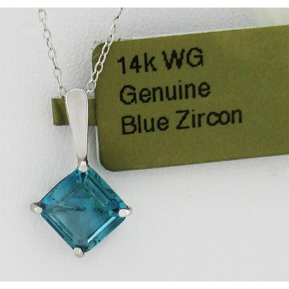 Genuine 2.28 Cts Blue Zircon Pendant 14k White Gold